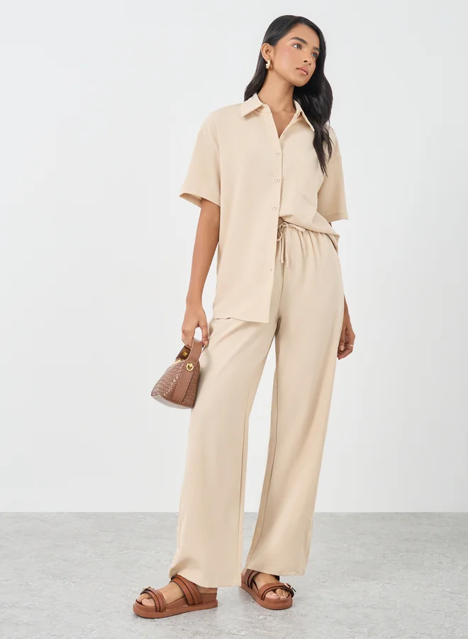 تايك تو Take Two Beige Relaxed Fit Shirt and Pants Co-Ords