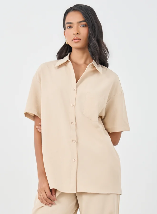 تايك تو Take Two Beige Relaxed Fit Shirt and Pants Co-Ords
