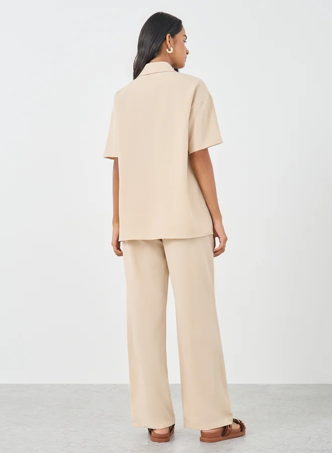 تايك تو Take Two Beige Relaxed Fit Shirt and Pants Co-Ords