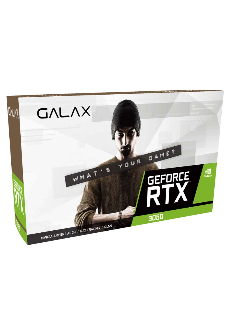 GALAX GALAX GeForce RTX™ 3050 6GB EX 6GB GDDR6 96-bit DP*3/HDMI/,  2nd Gen Ray Tracing, Cores 3rd Gen Tensor, Cores Microsoft® DirectX® Ultimate, GDDR6 Graphics, Memory NVIDIA DLSS, NVIDIA® GeForce Experience™ ,NVIDIA G-SYNC®, NVIDIA GPU Boost™ Game, Ready Drivers Vulkan RT API, OpenGL 4.6 DisplayPort 1.4a, HDMI 2.1 HDCP 2.3 VR Ready | 35NSL8MD6ZOC  - Image 1