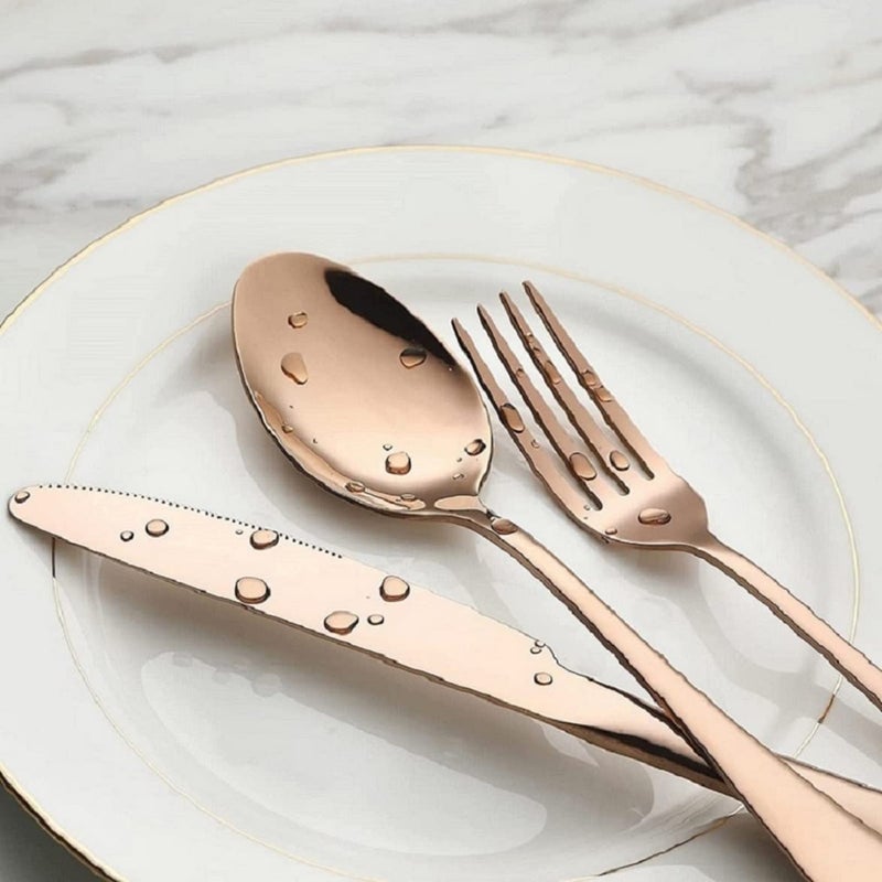 VONITY Set of 10 Mirror Finish Rose Gold Cutlery Stainless Steel Luxury Dinnerware Stainless Steel Colorful Reusable Eating Utensil Include Round Edge Serving Spoon Fork Knife Rose Gold T88446 - Image 2