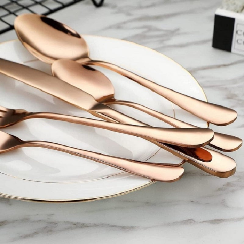 VONITY Set of 10 Mirror Finish Rose Gold Cutlery Stainless Steel Luxury Dinnerware Stainless Steel Colorful Reusable Eating Utensil Include Round Edge Serving Spoon Fork Knife Rose Gold T88446 - Image 4