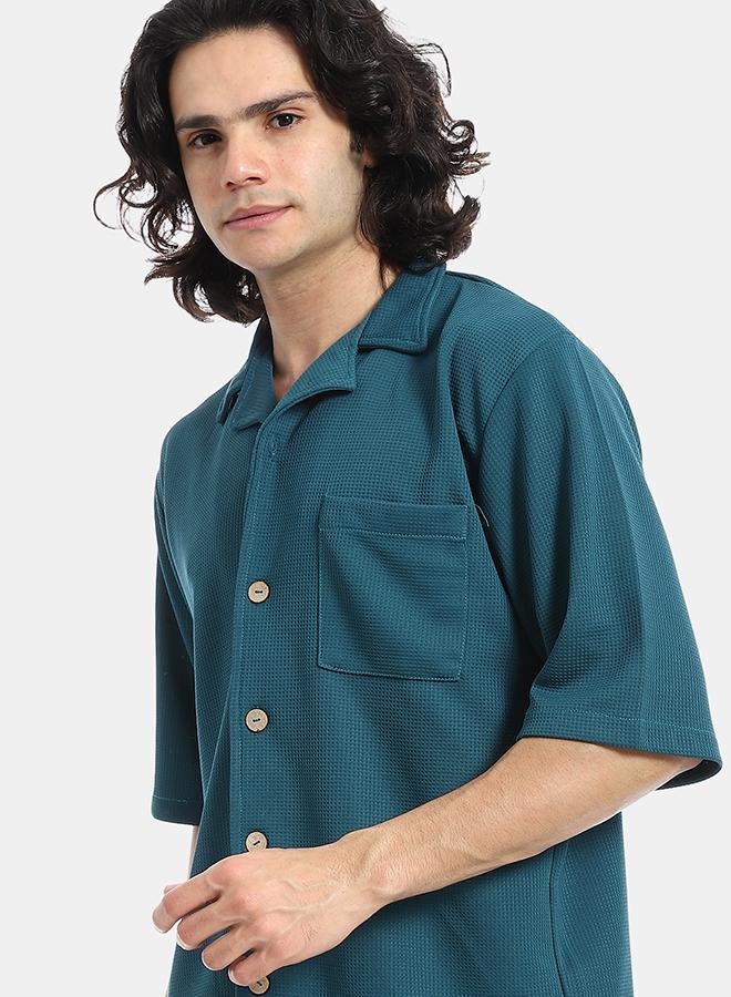 Red Circle Regular Fit Pique Teal Blue Shirt and Shorts Set - Image 4
