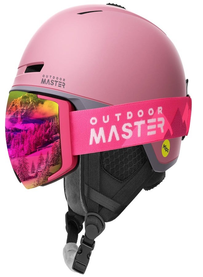 OutdoorMaster MIPS Ski Helmet with Ski Goggles PRO Set - Adjustable Fit Snowboard Helmet and Snow Goggles Set - Snow Sport Helmet for Men, Women & Youth - Matte Pink, L - Image 1
