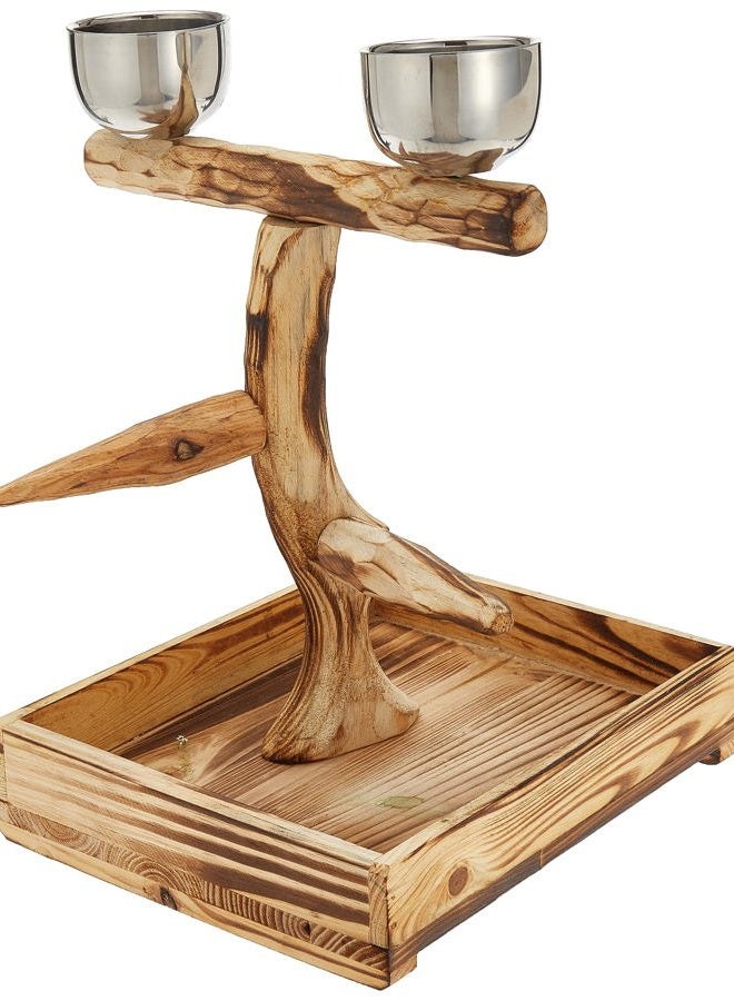 Penn Plax PENN-PLAX Bird-Life Natural Wood Tree Perch for Small and Medium Birds – Includes Food and Water Bowls with Drop Tray – Medium - Image 2