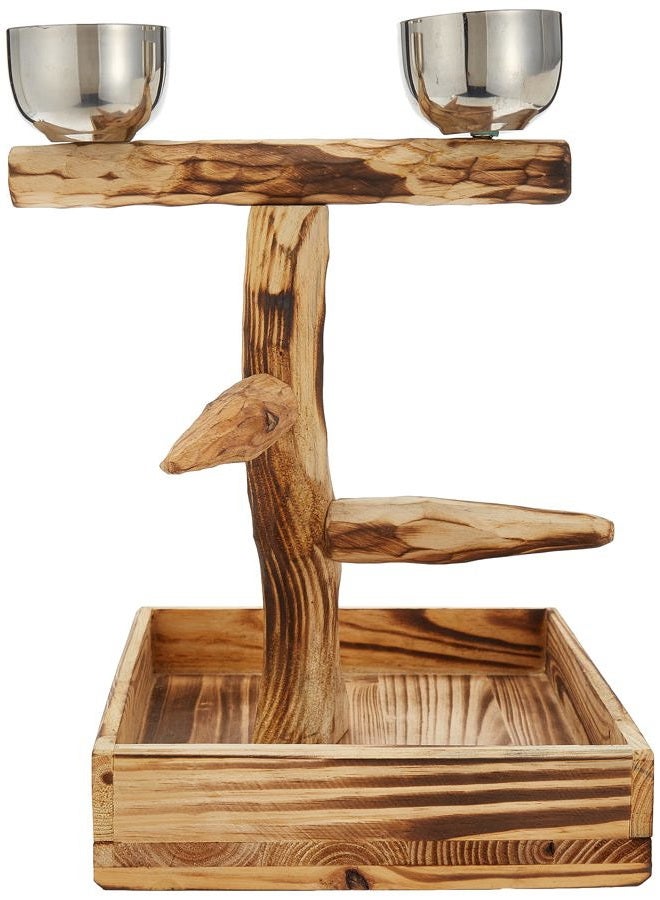 Penn Plax PENN-PLAX Bird-Life Natural Wood Tree Perch for Small and Medium Birds – Includes Food and Water Bowls with Drop Tray – Medium - Image 1