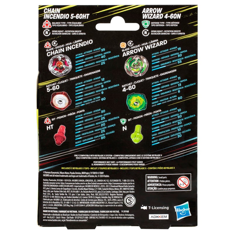 BeyBlade باي بليد إكس تشين إنسنديو 5-60HT وآرو ويزارد 4-60N مجموعة مزدوجة مع 2 قمة تدور لليمين؛ ألعاب قتال القمة للأولاد والبنات بعمر 8 سنوات - Image 4