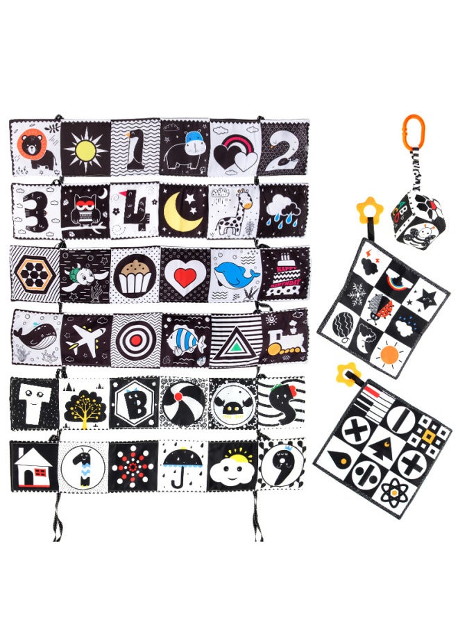 Newborn Baby Black White Bed Sheet Book Bb Call Tear Resistant Baby Fabric Book Bed Toy-Color:Opp Bag Double-sided Square Scarf + Ringing Paper Bag + Bb Call + Haha Mirror + Teether + Sling 49g  - Image 5