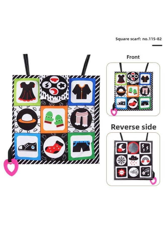 Newborn Baby Black White Bed Sheet Book Bb Call Tear Resistant Baby Fabric Book Bed Toy-Color:Opp Bag Double-sided Square Scarf + Ringing Paper Bag + Bb Call + Haha Mirror + Teether + Sling 49g  - Image 1