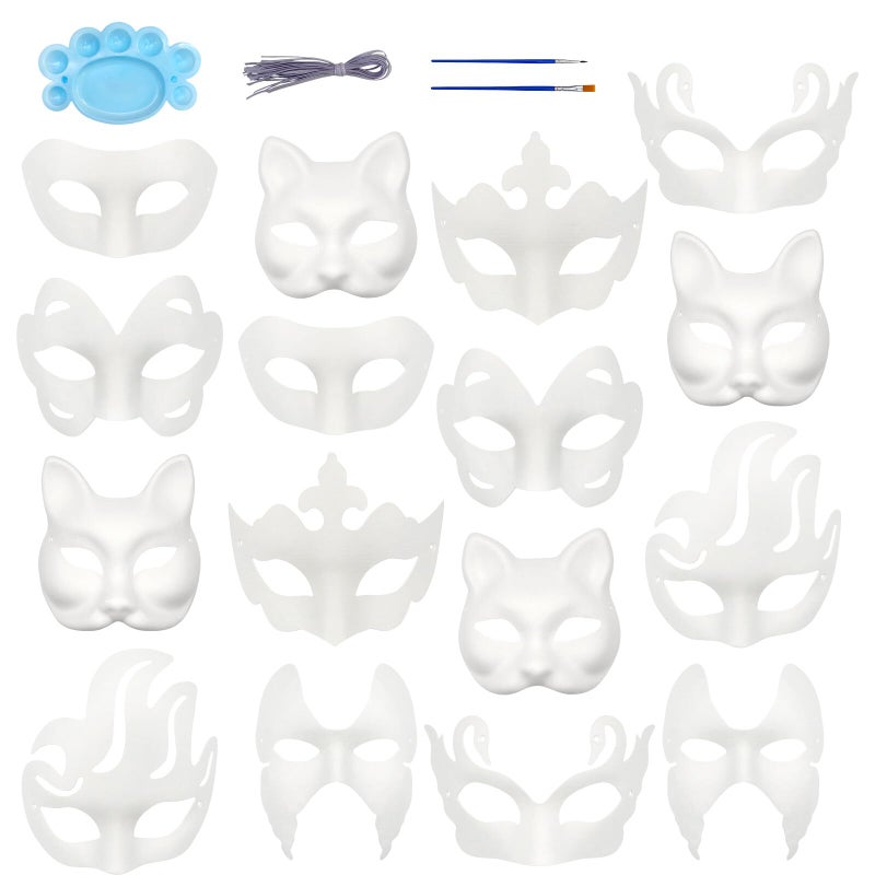 Qavctw 16PCS DIY White Masks Paper Cosplay Christmas Party Mask Unpainted Plain Craft Masquerade Masks for Christmas Mardi Gras Party Mask - Image 2