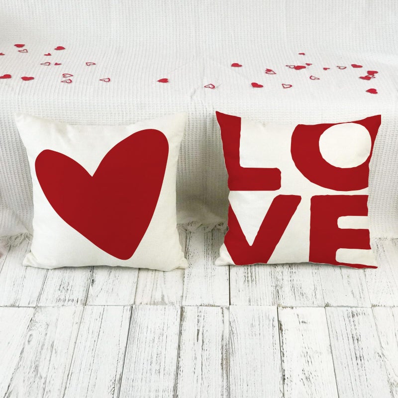 ONWAY Valentine's Day Throw Pillow Covers 18x18 Inch Set of 2 Valentine Red Heart Love Design Modern Farmhouse Decorative Cushion Cases for Couch Sofa Bed Romantic Holiday Home Decor - Image 5