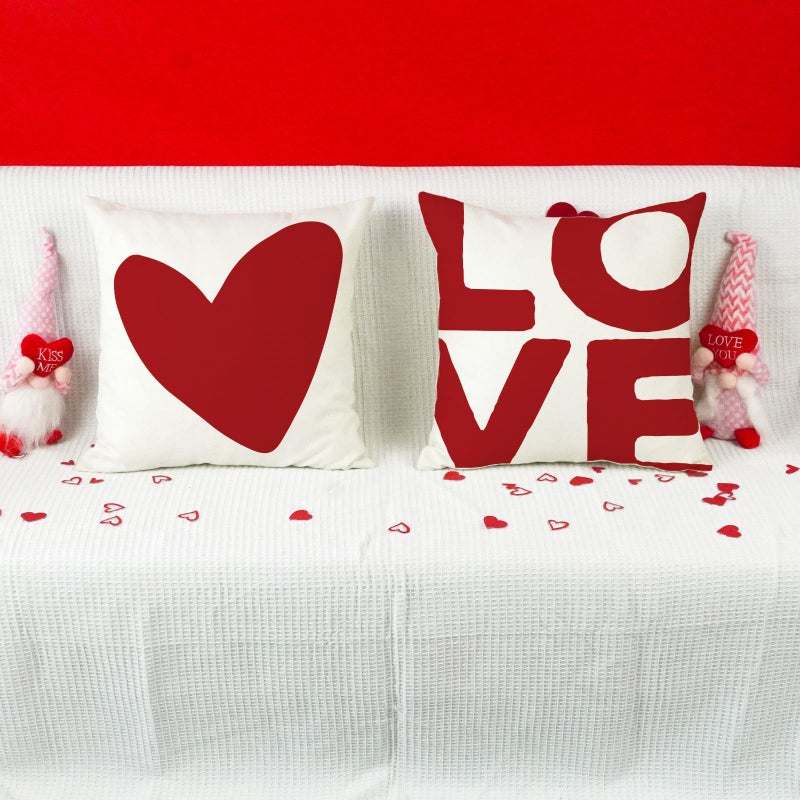 ONWAY Valentine's Day Throw Pillow Covers 18x18 Inch Set of 2 Valentine Red Heart Love Design Modern Farmhouse Decorative Cushion Cases for Couch Sofa Bed Romantic Holiday Home Decor - Image 2