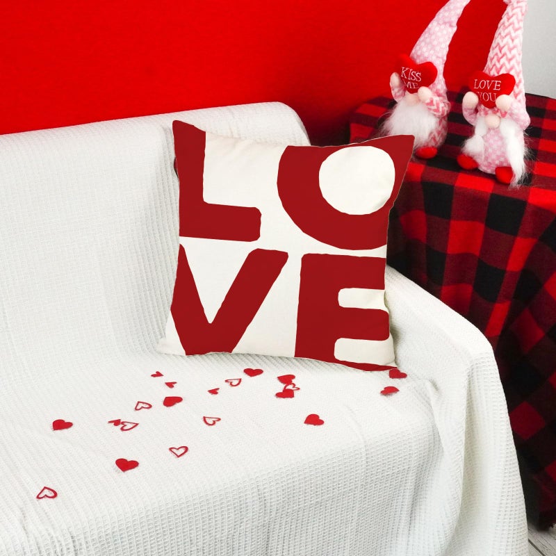 ONWAY Valentine's Day Throw Pillow Covers 18x18 Inch Set of 2 Valentine Red Heart Love Design Modern Farmhouse Decorative Cushion Cases for Couch Sofa Bed Romantic Holiday Home Decor - Image 3