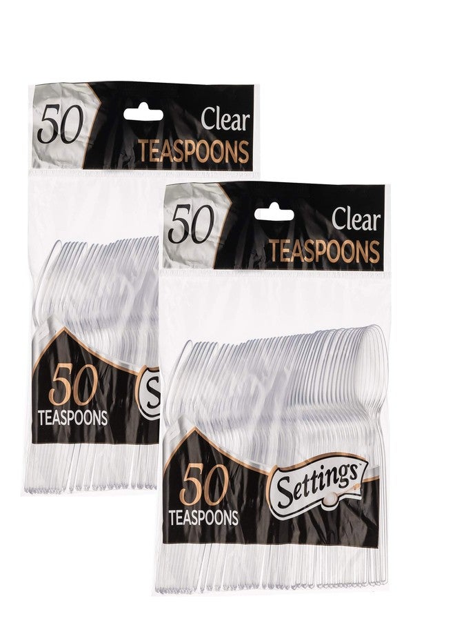 Settings [100 Count] Settings Plastic Clear Teaspoons, Heavyweight Disposable Cutlery, Great For Home, Office, School, Party, Picnics, Restaurant, Take-out Fast Food, Outdoor Events, Or Every Day Use, 2 Bags - Image 1