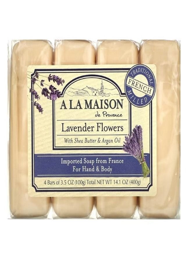 A La Maison De Provence Hand Body Bar Soap Lavender Flowers 4 Bars 3.5 oz 100 g Each  - Image 1