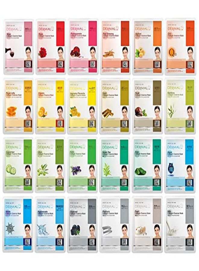 DERMAL 24 Combo Pack Collagen Essence Full Face Facial Mask Sheet - Sensitive Soothing, Anti-Acne, Nourishing Cleansing Korean Face Mask - Natural Skincare Spa Facial Mask Set For Women, Men  - Image 1
