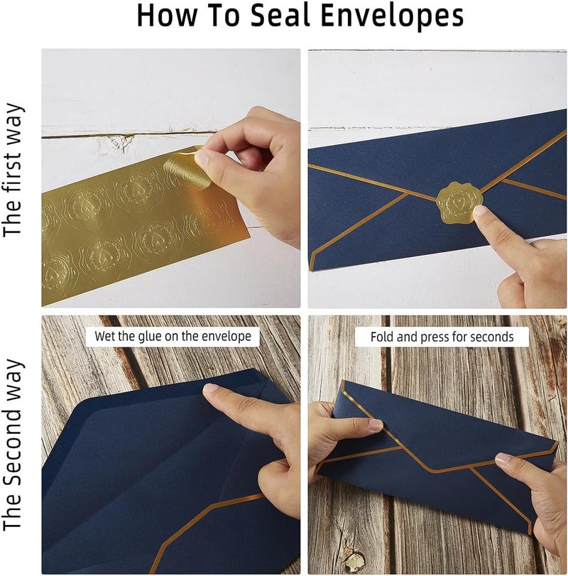 Topeen 50 Pack #10 Business Envelopes with Gold Border, Self Seal Standard Envelopes with Gold Stickers for Office, Checks, Letter Mailing, Invoices, 4 1/8 x 9 1/2 Inches (Navy Blue) - Image 3