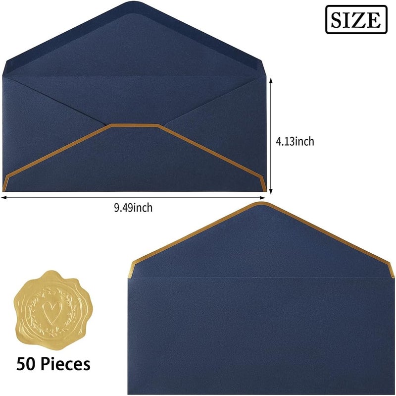 Topeen 50 Pack #10 Business Envelopes with Gold Border, Self Seal Standard Envelopes with Gold Stickers for Office, Checks, Letter Mailing, Invoices, 4 1/8 x 9 1/2 Inches (Navy Blue) - Image 2