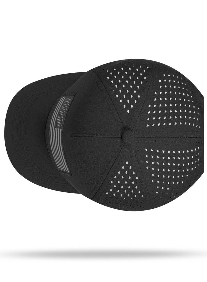 UALON Quick Dry Baseball Cap, American Flag Trucker Hats for Men & Women, Laser Cut Mesh Waterproof Snapback Hats, Black, One size - Image 4