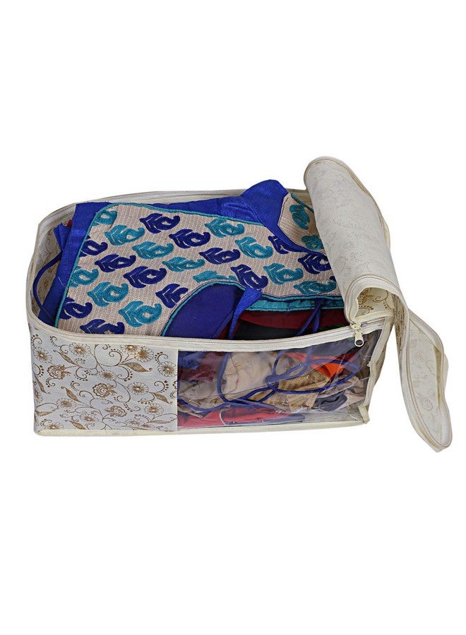 Kuber Industries Metalic Blouse Cover Bags With Zip|Wardrobe Organizer For Clothes|Washable Small Clothes Storage Bag|Durable Zipper & Transparent Window|Pack of 3 (Cream) - Image 3