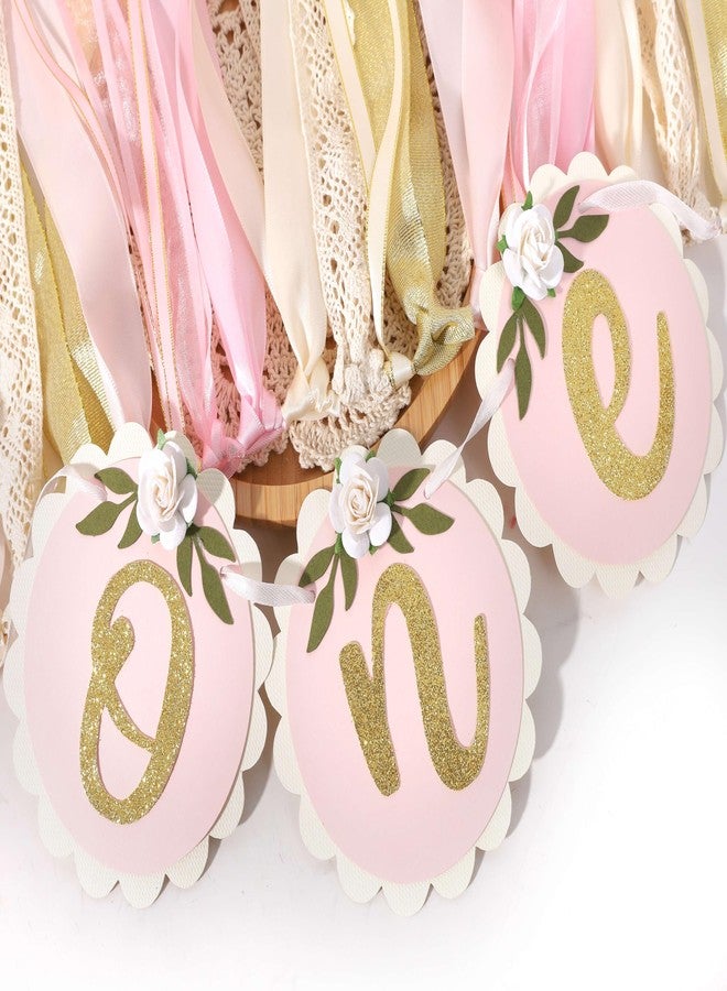 Agkvw Golden Floral High Chair Banner - Pink Rose Birthday Banner for Girls' 1st Birthday Party Decorations - Image 2