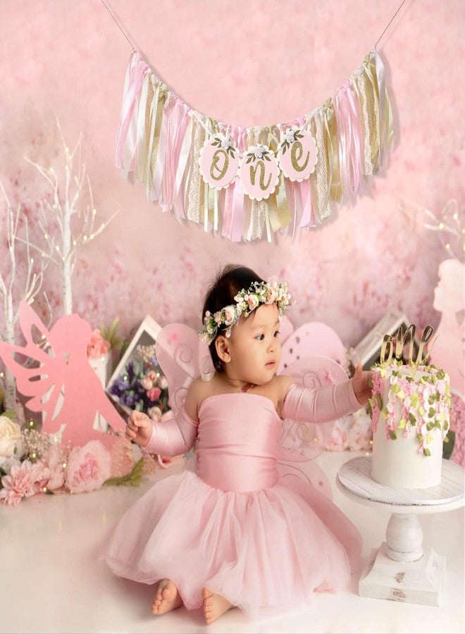 Agkvw Golden Floral High Chair Banner - Pink Rose Birthday Banner for Girls' 1st Birthday Party Decorations - Image 5