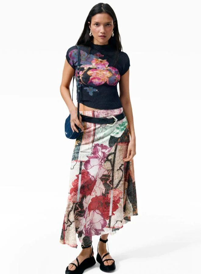 DESIGUAL Long printed skirt
