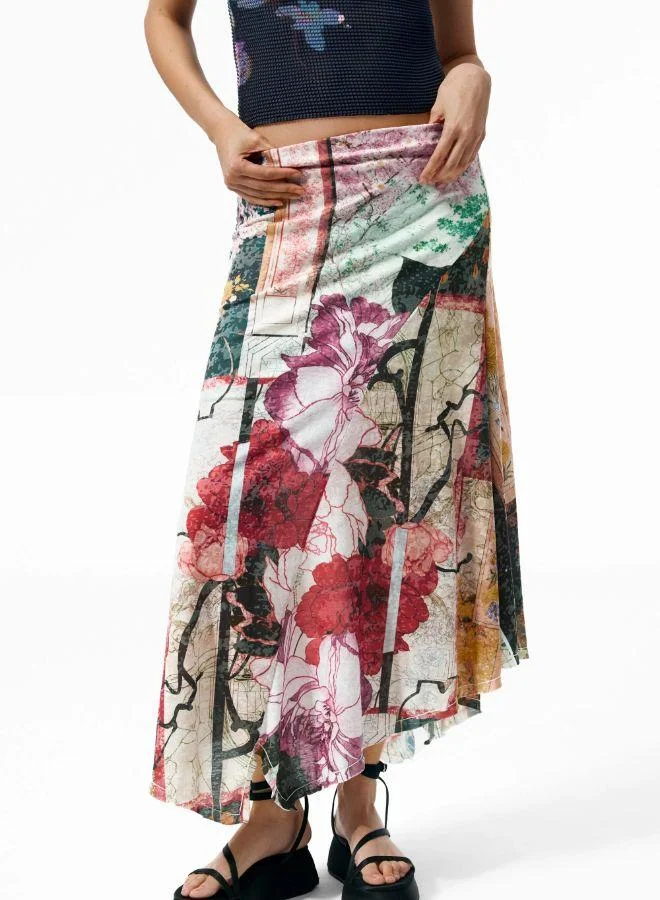 DESIGUAL Long printed skirt