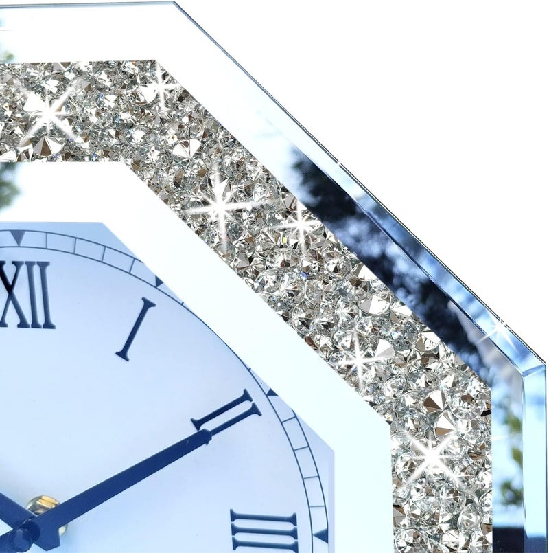 XIHACTY Wall Clock, Octagon Mirror Glass Clock, Cute Diamond 12-inch Non-Ticking Clock for Wall Décor, Perfect Home Decor for Bedroom, Bathroom Motif, Dining Room(Excluding Batteries.) - Image 4