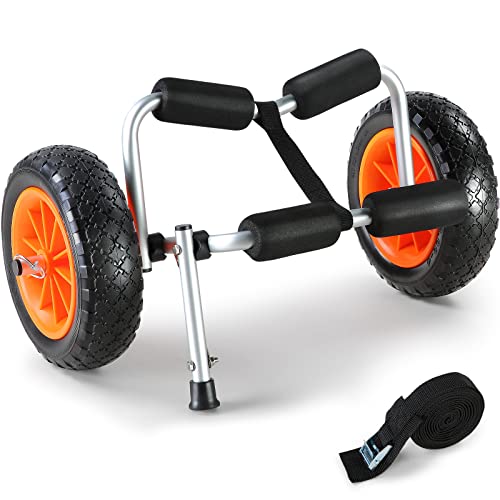 VEVOR Kayak Cart, 250lbs Load Capacity, Foldable Kayak Dolly Aluminum Kayak Wheels with 10'' Solid Tires for Kayaks Carrier Canoes Paddleboard Kayak Trolley Float Mats Jon Boats - Image 1