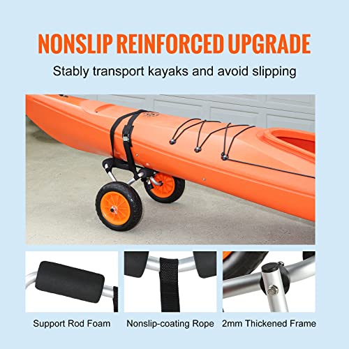 VEVOR Kayak Cart, 250lbs Load Capacity, Foldable Kayak Dolly Aluminum Kayak Wheels with 10'' Solid Tires for Kayaks Carrier Canoes Paddleboard Kayak Trolley Float Mats Jon Boats - Image 5
