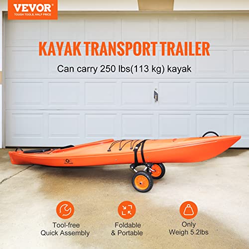 VEVOR Kayak Cart, 250lbs Load Capacity, Foldable Kayak Dolly Aluminum Kayak Wheels with 10'' Solid Tires for Kayaks Carrier Canoes Paddleboard Kayak Trolley Float Mats Jon Boats - Image 2