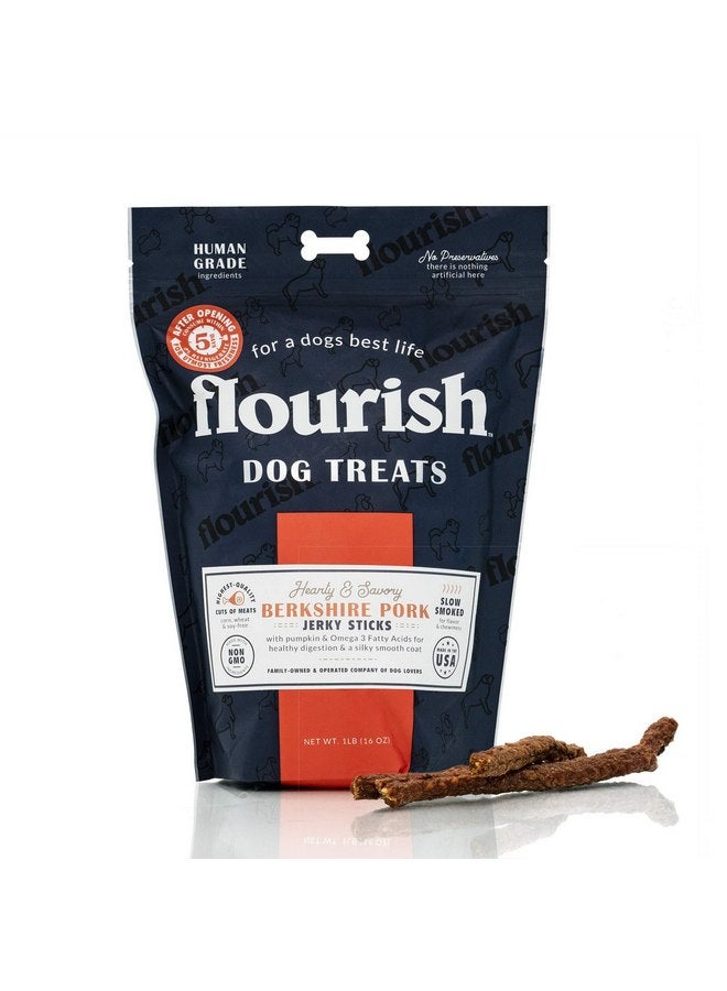 Flourish Pets Berkshire Pork Jerky/Meat Sticks, Dog Treats, Healthy Pet Training Chews (1 Pound) - Image 1