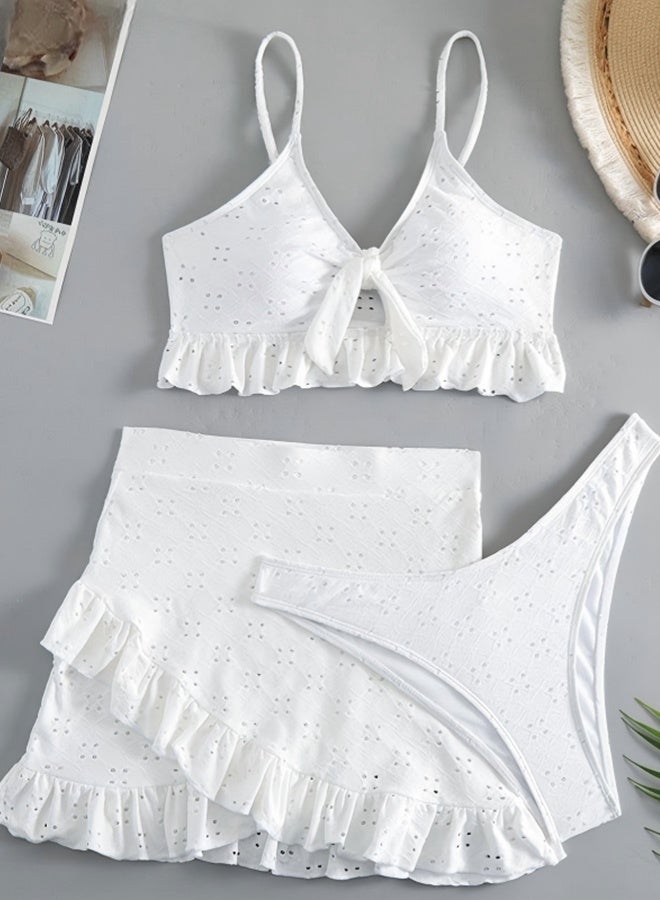 3 Piece Tankini Bikini Set Women's Ruffle Beach Swimsuit Set Adjustable Bra and High Waist Swim Bottoms and Skirt Comfortable, Soft Breathable White Swimsuit Vacation Outfit - Image 2
