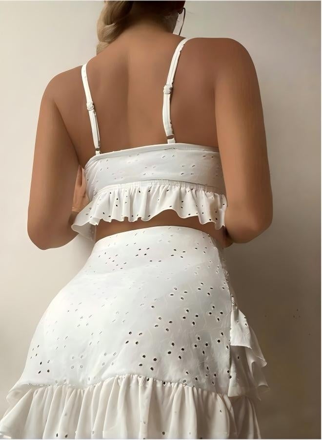3 Piece Tankini Bikini Set Women's Ruffle Beach Swimsuit Set Adjustable Bra and High Waist Swim Bottoms and Skirt Comfortable, Soft Breathable White Swimsuit Vacation Outfit - Image 5