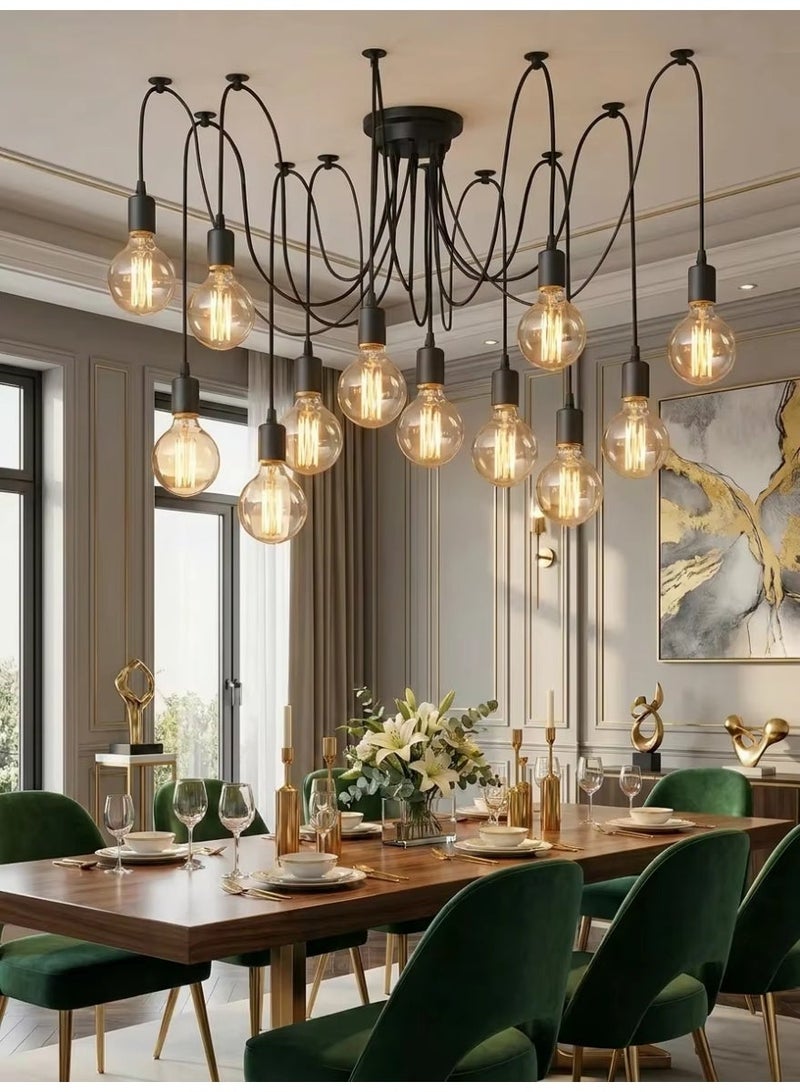 SageLiving 12 Heads Vintage Industrial Chandelier | Black Metal Ceiling Pendant Light | E27 Base, No Bulbs Included | Lighting for Living Room, Bar & Restaurant (8–15㎡) - Image 1