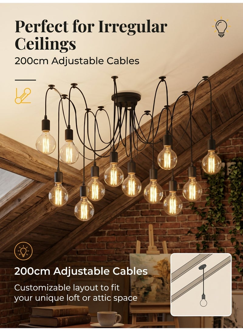 SageLiving 12 Heads Vintage Industrial Chandelier | Black Metal Ceiling Pendant Light | E27 Base, No Bulbs Included | Lighting for Living Room, Bar & Restaurant (8–15㎡) - Image 3