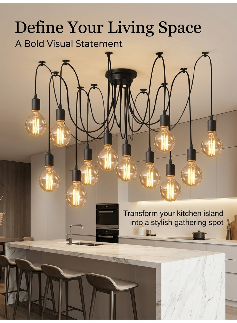 SageLiving 12 Heads Vintage Industrial Chandelier | Black Metal Ceiling Pendant Light | E27 Base, No Bulbs Included | Lighting for Living Room, Bar & Restaurant (8–15㎡) - Image 5