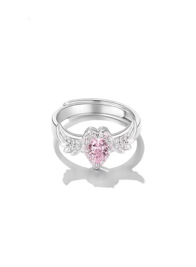 DkakoJew Beautiful Pink Angel Wings Rings, Adjustable Opening Size Rings for Women Teenage Girls, Adjustable Ring Jewelry, Best Birthday Gift Christmas Gifts. - Image 1