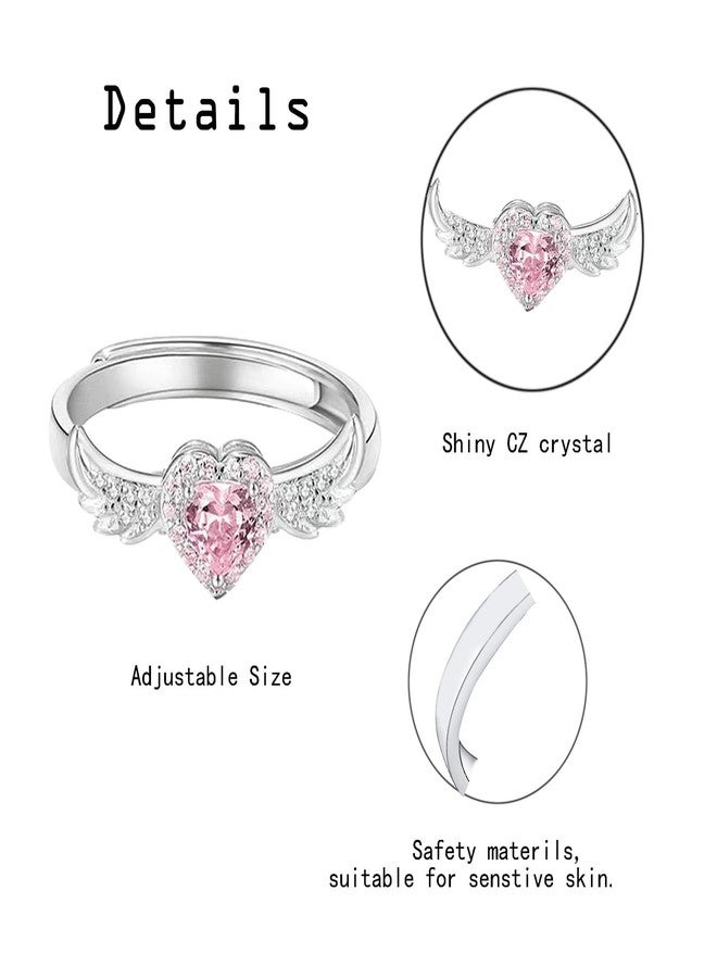 DkakoJew Beautiful Pink Angel Wings Rings, Adjustable Opening Size Rings for Women Teenage Girls, Adjustable Ring Jewelry, Best Birthday Gift Christmas Gifts. - Image 3
