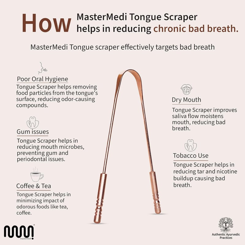 MasterMedi Pure Copper Tongue Scraper for Adults, Tongue Scrubber for Bad Breath, Easy to Use, Tongue Cleaner for Oral Care & Hygiene (Copper Pack of 3) - Image 3
