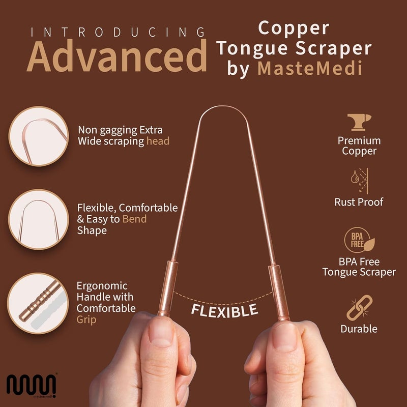 MasterMedi Pure Copper Tongue Scraper for Adults, Tongue Scrubber for Bad Breath, Easy to Use, Tongue Cleaner for Oral Care & Hygiene (Copper Pack of 3) - Image 4
