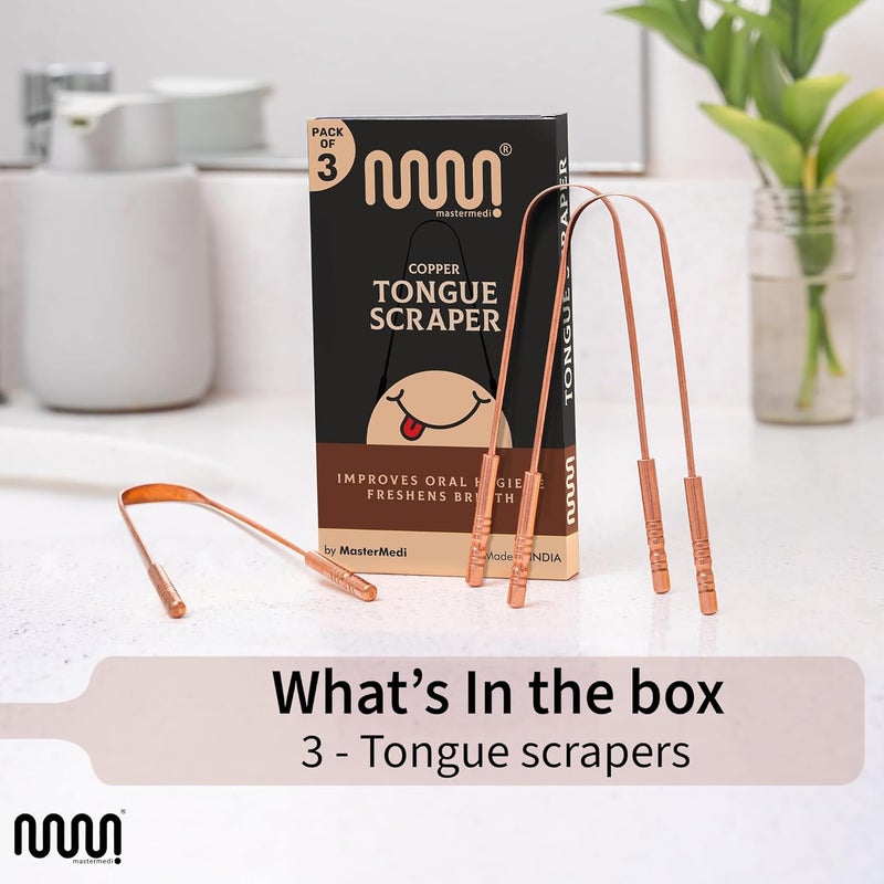 MasterMedi Pure Copper Tongue Scraper for Adults, Tongue Scrubber for Bad Breath, Easy to Use, Tongue Cleaner for Oral Care & Hygiene (Copper Pack of 3) - Image 5