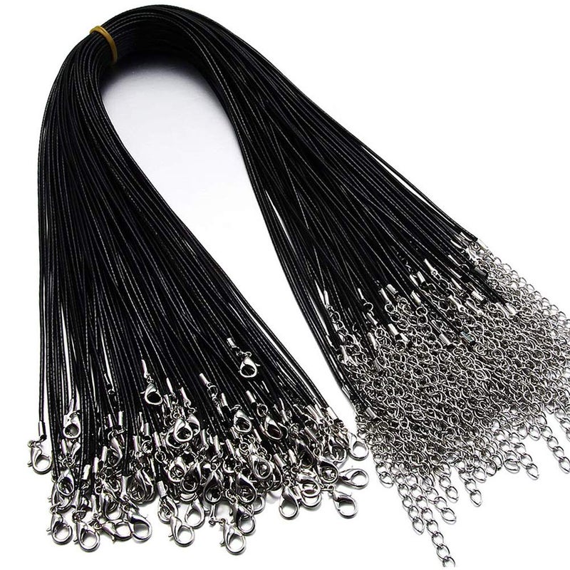 60Pcs Waxed Necklace Cord Bulk for Jewelry MakingNecklace Rope String with Clasp for DIY Bracelet PendantBlack18 Inches and Thickness 15mm PSBlack