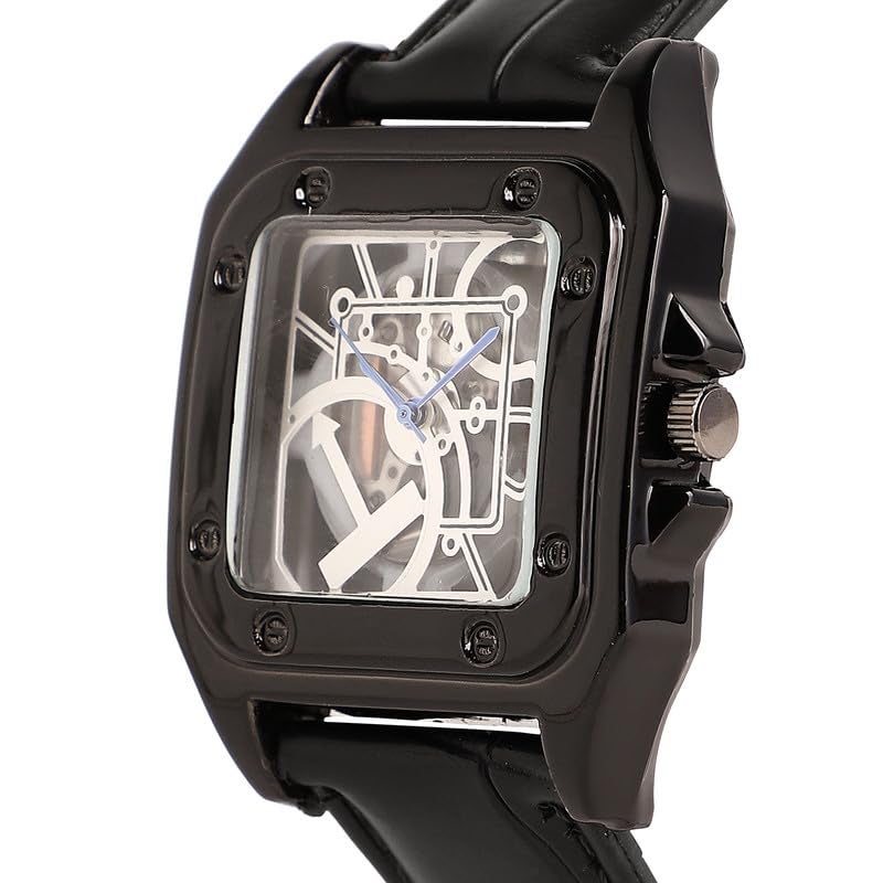 French Accent Men's The Nocturne Square Watch | Obsidian Black Vegan Leather Strap | Ivory White Dial | One-Size | Tang Buckle Closure | Quartz | Battery | Wrist Belt Watch for Men and Boys - Image 5