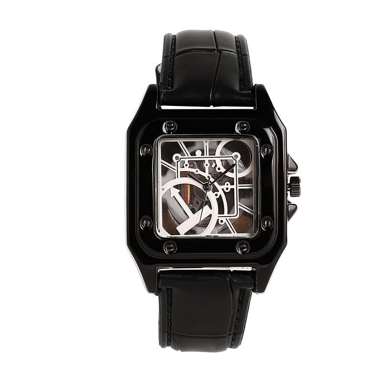 French Accent Men's The Nocturne Square Watch | Obsidian Black Vegan Leather Strap | Ivory White Dial | One-Size | Tang Buckle Closure | Quartz | Battery | Wrist Belt Watch for Men and Boys - Image 1