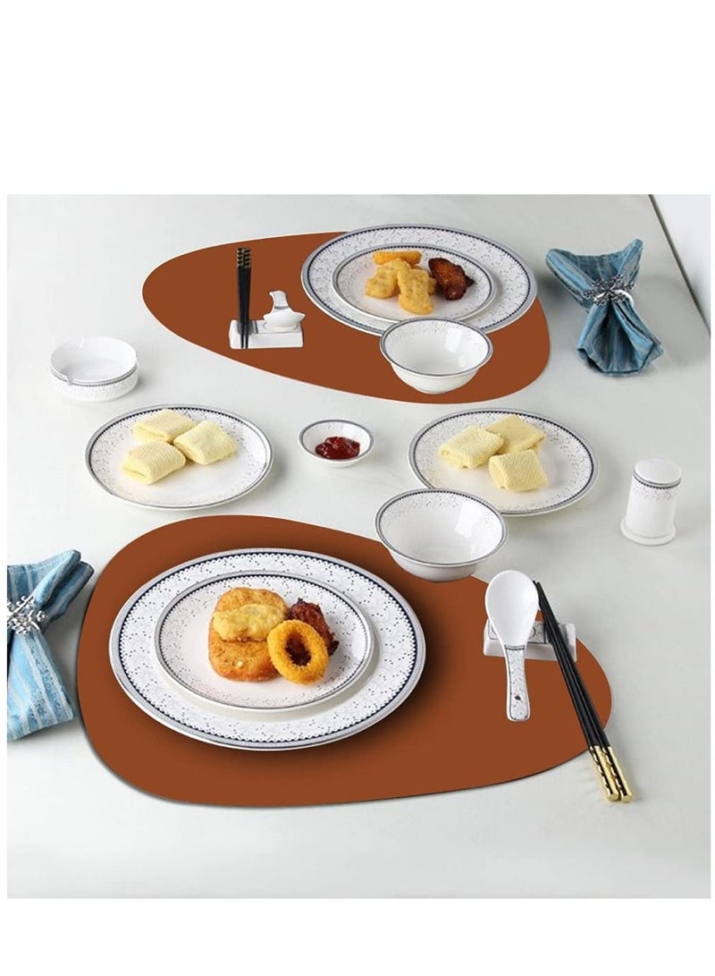 كاست ويف طقم مفارش وأكياس من الجلد الصناعي ، من الجلد المستدير لطاولة العشاء ، ومقاومة للحرارة ، وغير قابلة للانزلاق ، وقابلة للغسل ، وحصائر لوضع القهوة ، وحصائر للمطبخ ، و 2 مفرش ، وغطاءان ، - Image 2