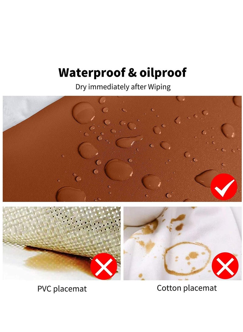 كاست ويف طقم مفارش وأكياس من الجلد الصناعي ، من الجلد المستدير لطاولة العشاء ، ومقاومة للحرارة ، وغير قابلة للانزلاق ، وقابلة للغسل ، وحصائر لوضع القهوة ، وحصائر للمطبخ ، و 2 مفرش ، وغطاءان ، - Image 4
