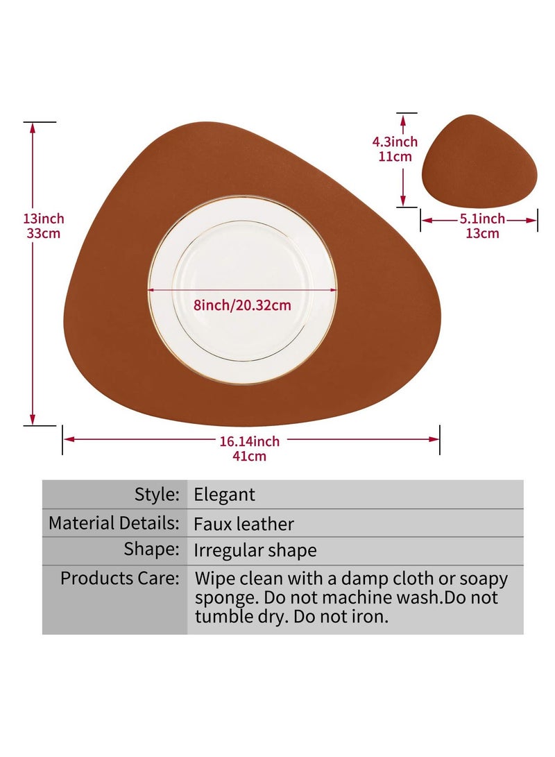 كاست ويف طقم مفارش وأكياس من الجلد الصناعي ، من الجلد المستدير لطاولة العشاء ، ومقاومة للحرارة ، وغير قابلة للانزلاق ، وقابلة للغسل ، وحصائر لوضع القهوة ، وحصائر للمطبخ ، و 2 مفرش ، وغطاءان ، - Image 5