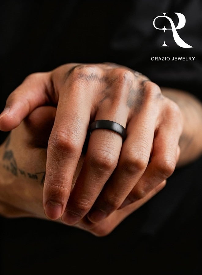 ORAZIO Tungsten Wedding Rings for Men 6/8mm Mens Wedding Band Black/Silver/Gold Plated Mens Rings,Brushed Matte Finish Polished Edge Engagement Promise Band Men Ring Jewelry Comfort Fit 7-14, Tungsten - Image 4